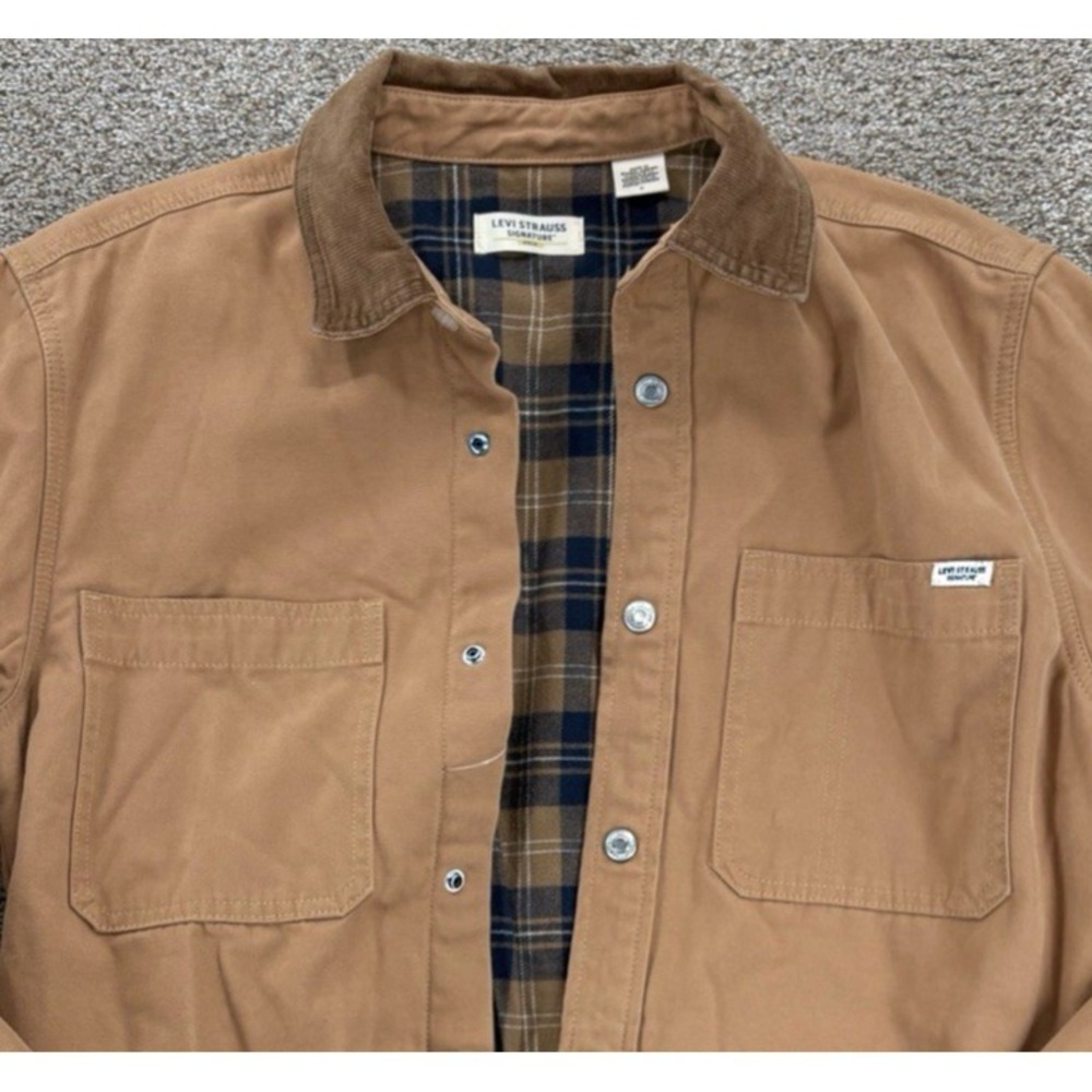 Levi Strauss Signature Utility Shirt Jacket Mens M Khaki Fleece Lined Canvas NEW - Picture 2 of 10